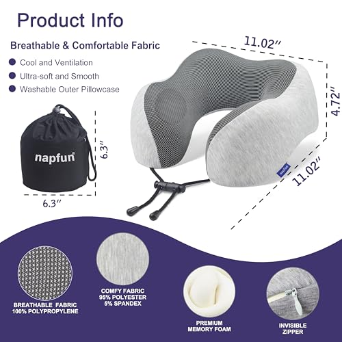 Thumbnail 2 de napfun Neck Pillow for Traveling: Upgraded Memory Foam Travel Pillow for Airplane Comfort