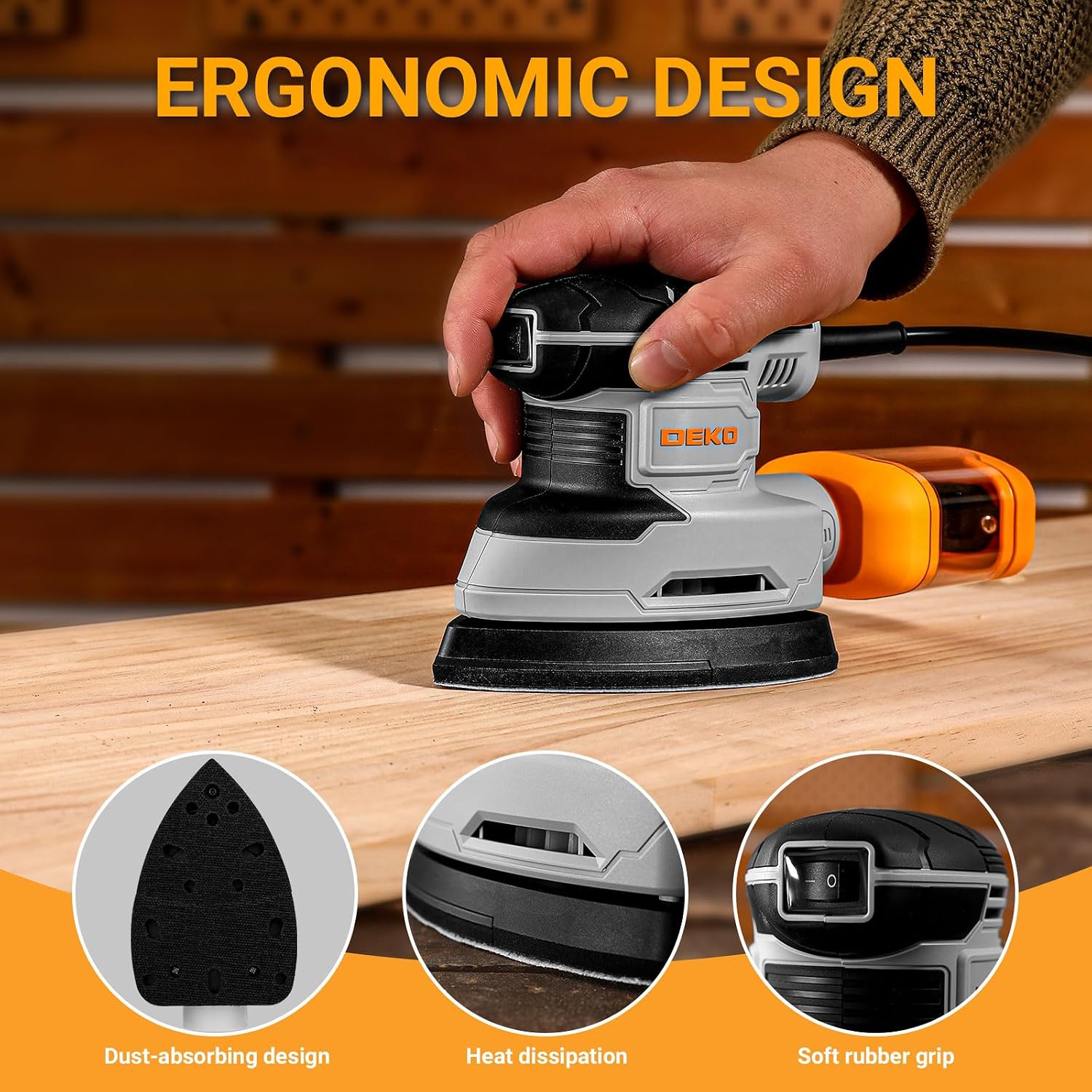 Thumbnail 2 de DEKOPRO 180W Levigatrice di Precisione per Legno – Mouse Elettrica 13000 RPM con 15 Fogli Abrasivi