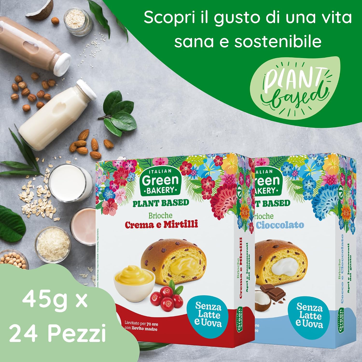 Thumbnail 2 de Brioche Vegane 2 Gusti con Crema e Mirtilli e Cocco e Cioccolato – Vegan With Love, 45g x 24pz (6 Confezioni)
