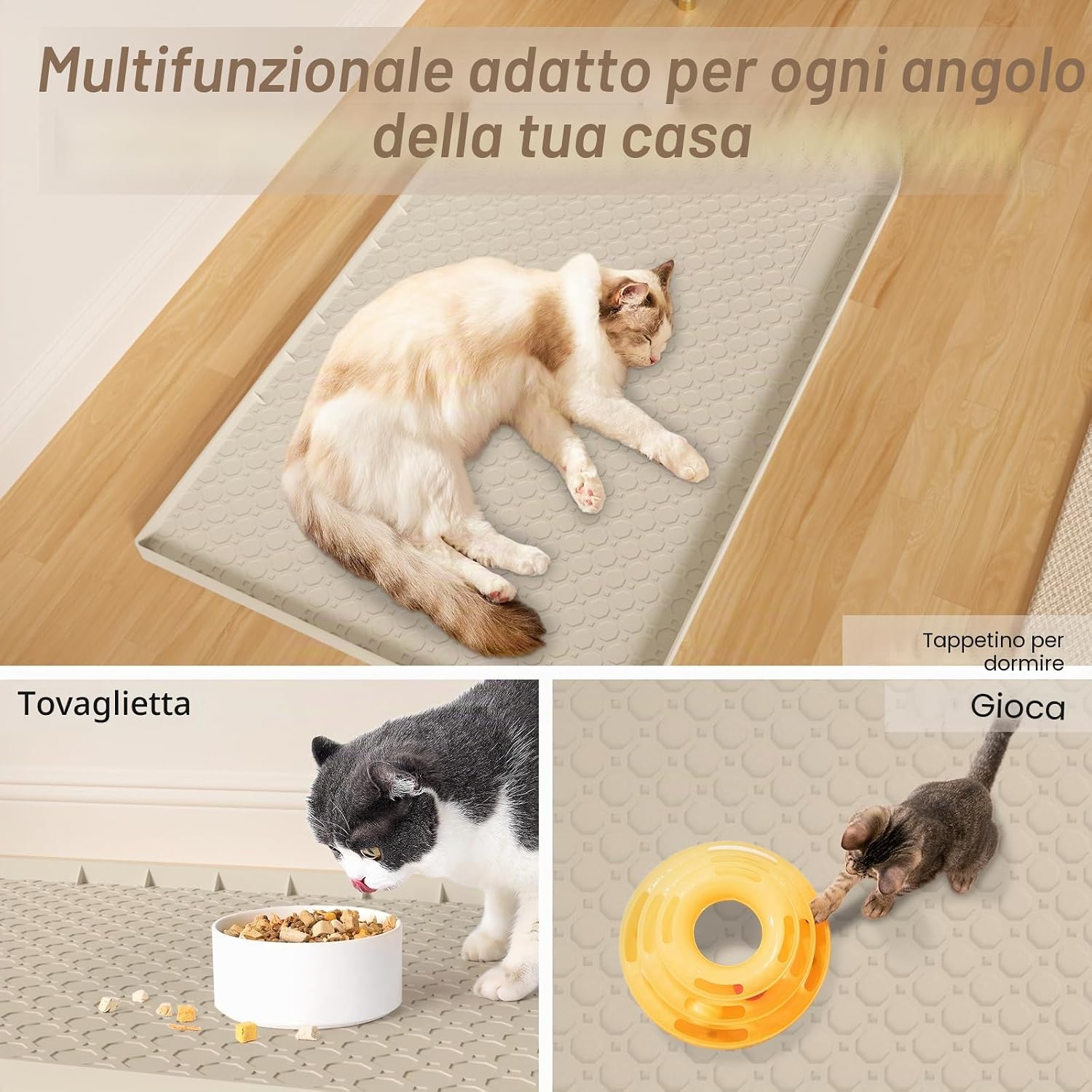 Detalle de Tappetino in silicone per lettiera per gatti grande 86x57 cm: antiscivolo, impermeabile e bordi rialzati