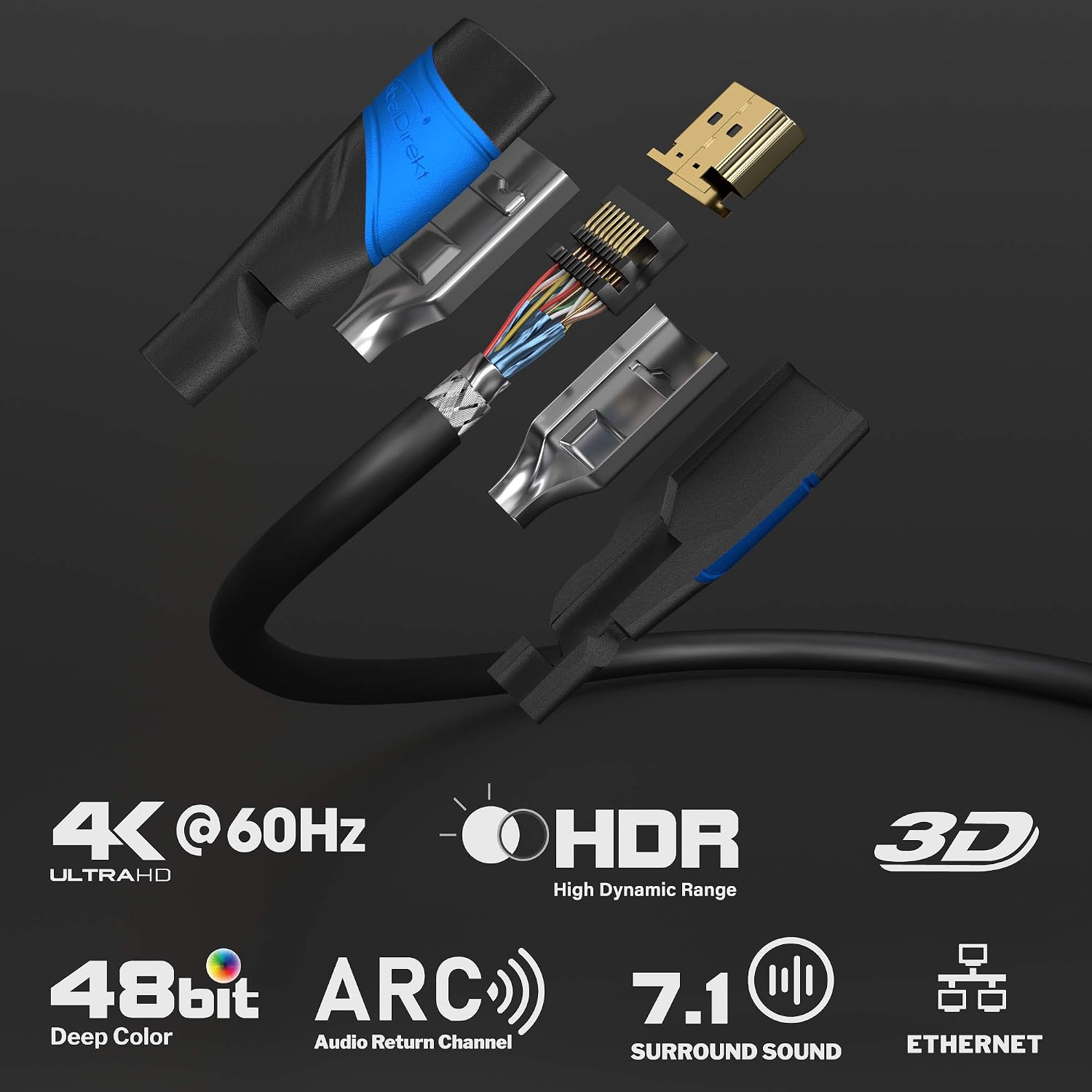 Detalle 2 de KabelDirekt Cavo HDMI 4K 2x 10m (7,5m–22,5m): qualità tedesca per cinema e gaming