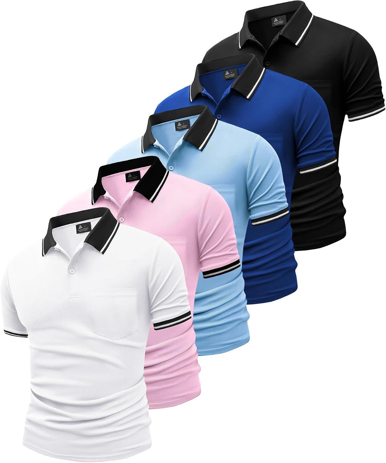 Detalle 2 de GEEK LIGHTING Men's Polo Shirts with Pocket 5 Pack