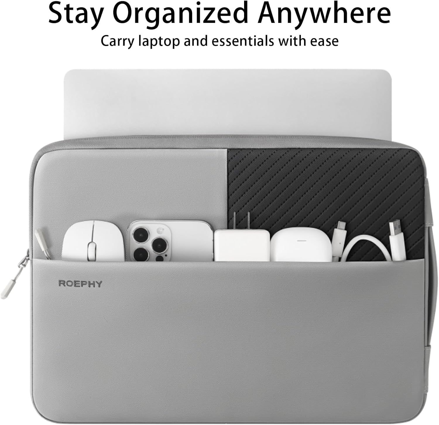 Detalle de ROEPHY Laptop Tasche für 16 Zoll – wasserdichtes Laptop Sleeve in Grau