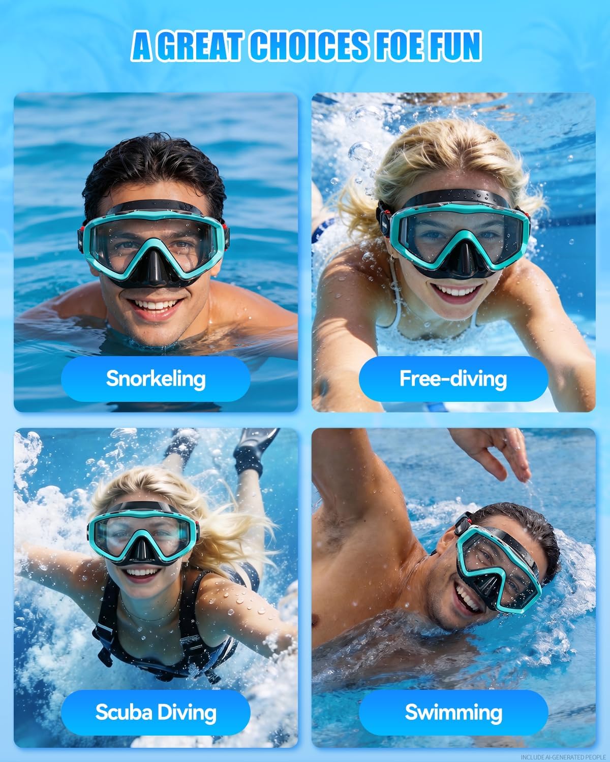 Detalle 2 de Aegend Swim Goggles for Adults and Kids — 220° Panoramic View, Anti-Fog, UV Protection