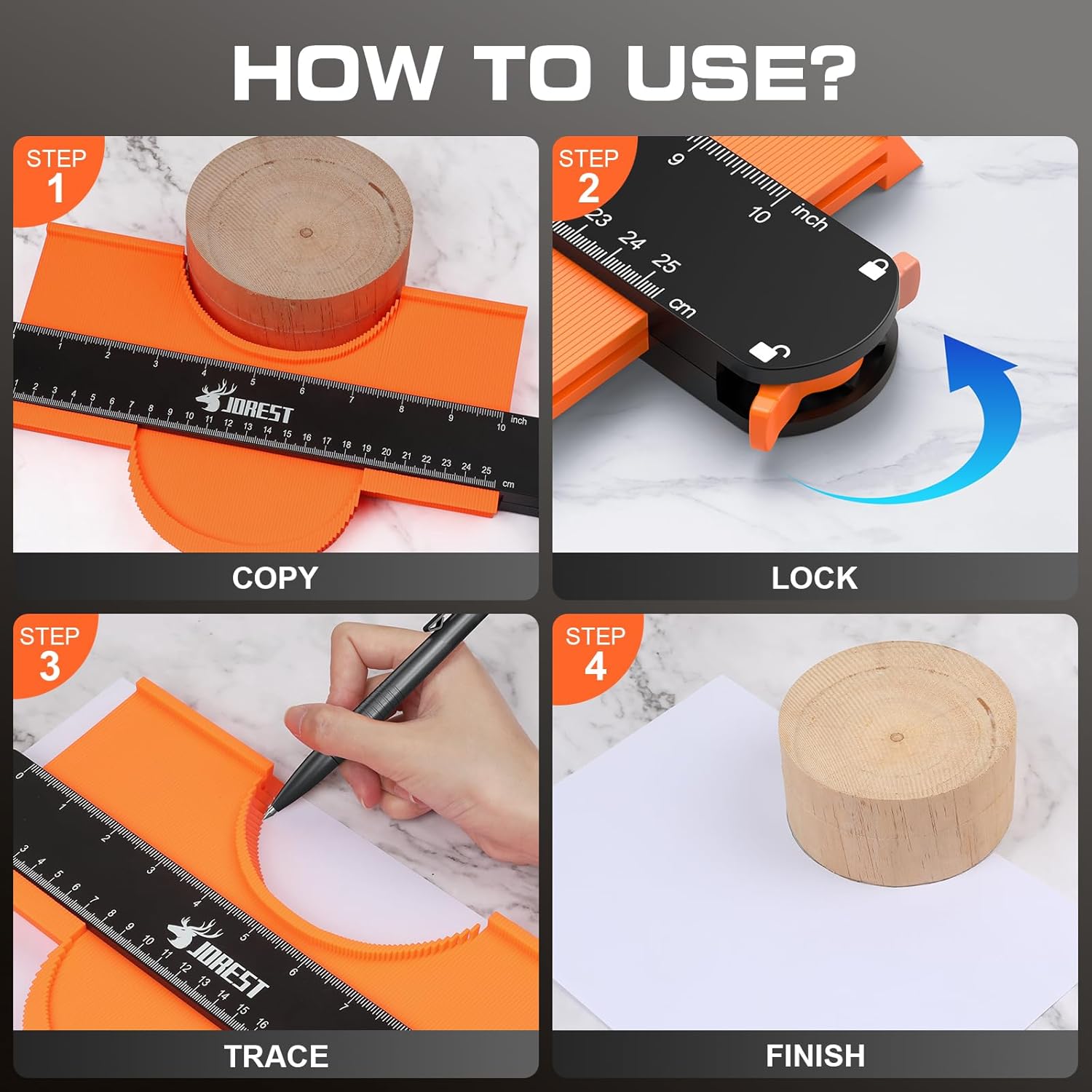 Detalle 2 de JOREST 10 Inch Contour Gauge with Lock – scribing and profiling tool for woodworking, flooring and tiling