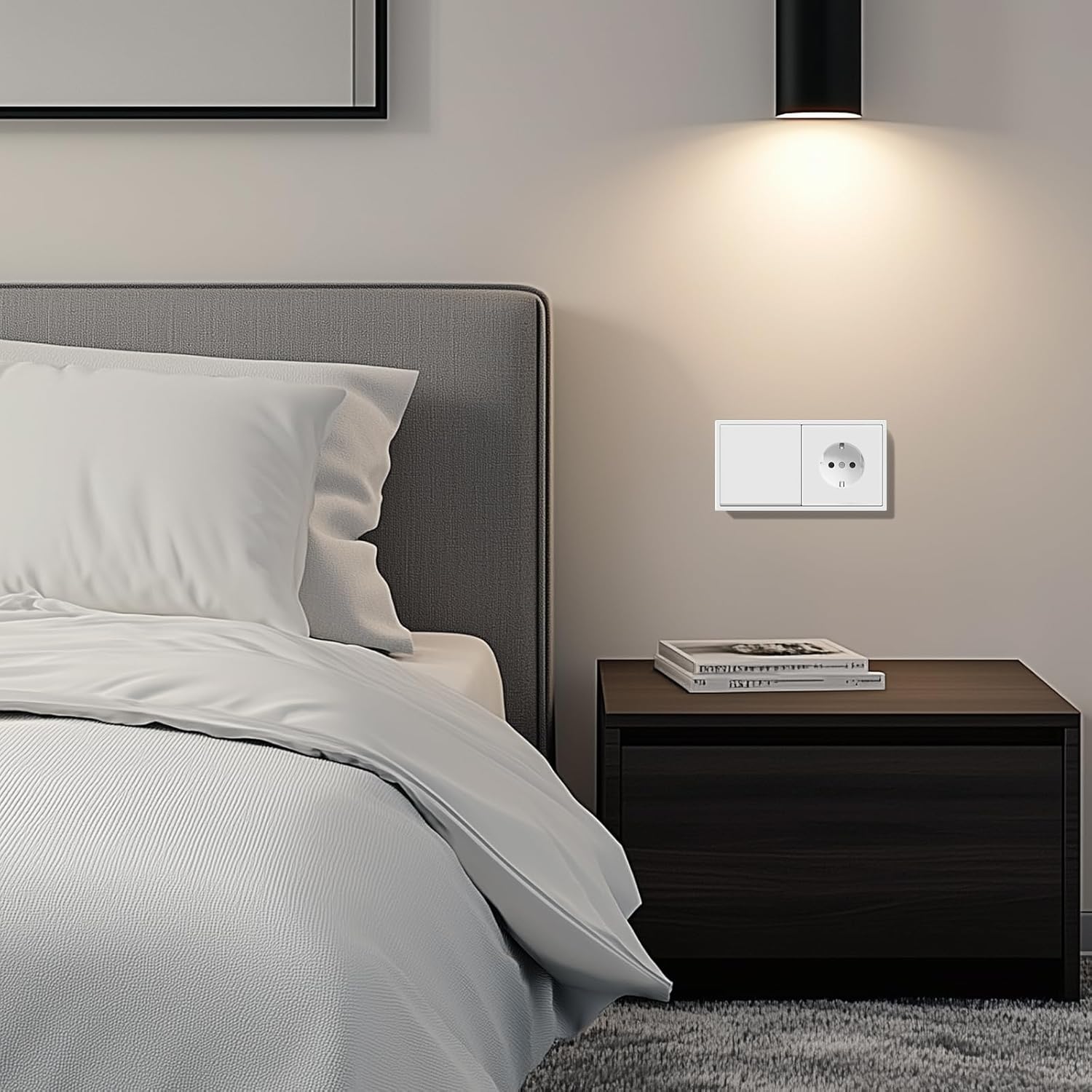 Thumbnail 5 de BSEED Lichtschalter mit Steckdose, 1-fach 1-Wege Unterputz (Schuko) im modernen Wandschalter-Design, weiß