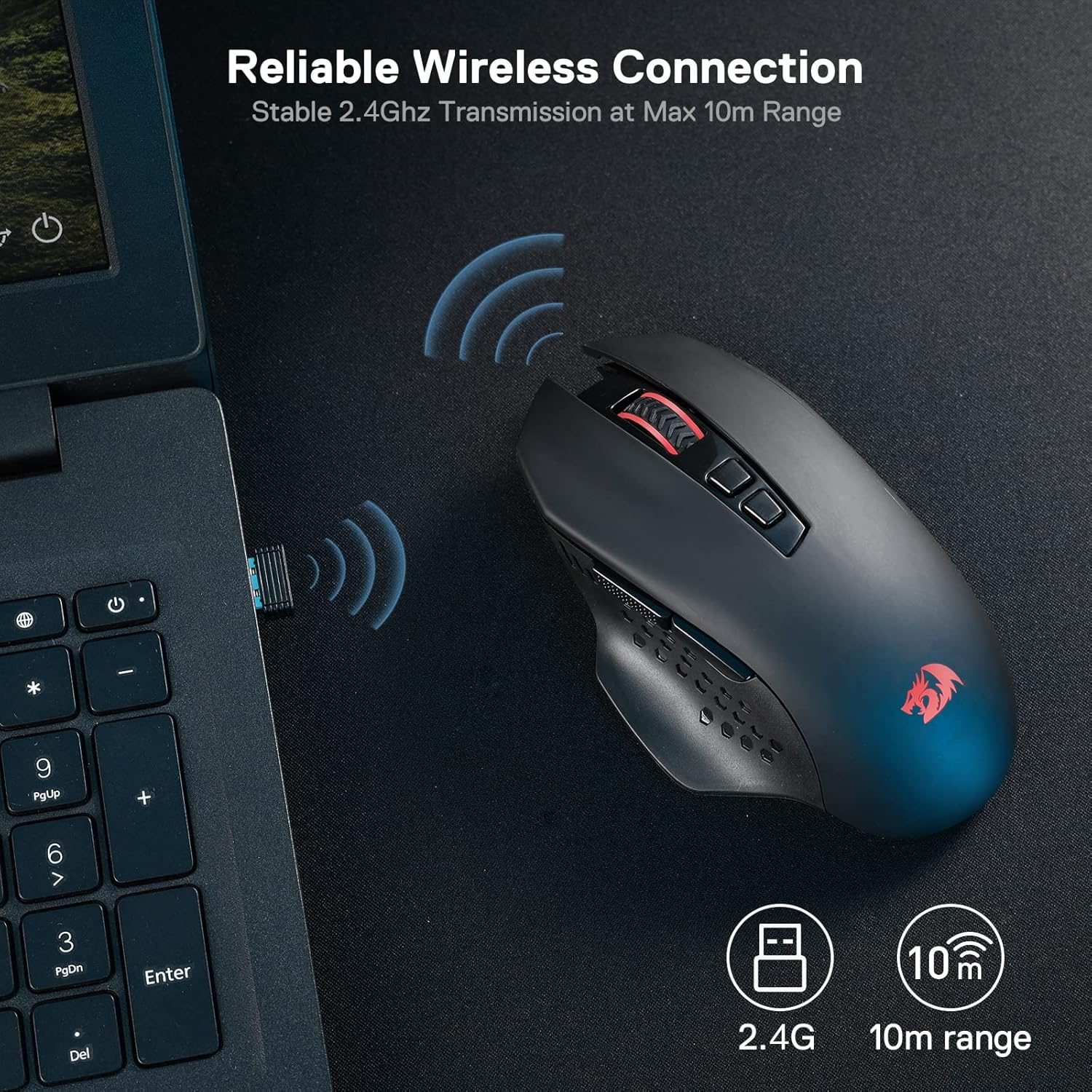 Detalle 2 de Redragon M656 Gainer Kabellose Gaming Maus – 4000 DPI, 7 Makrotasten, 2,4 GHz