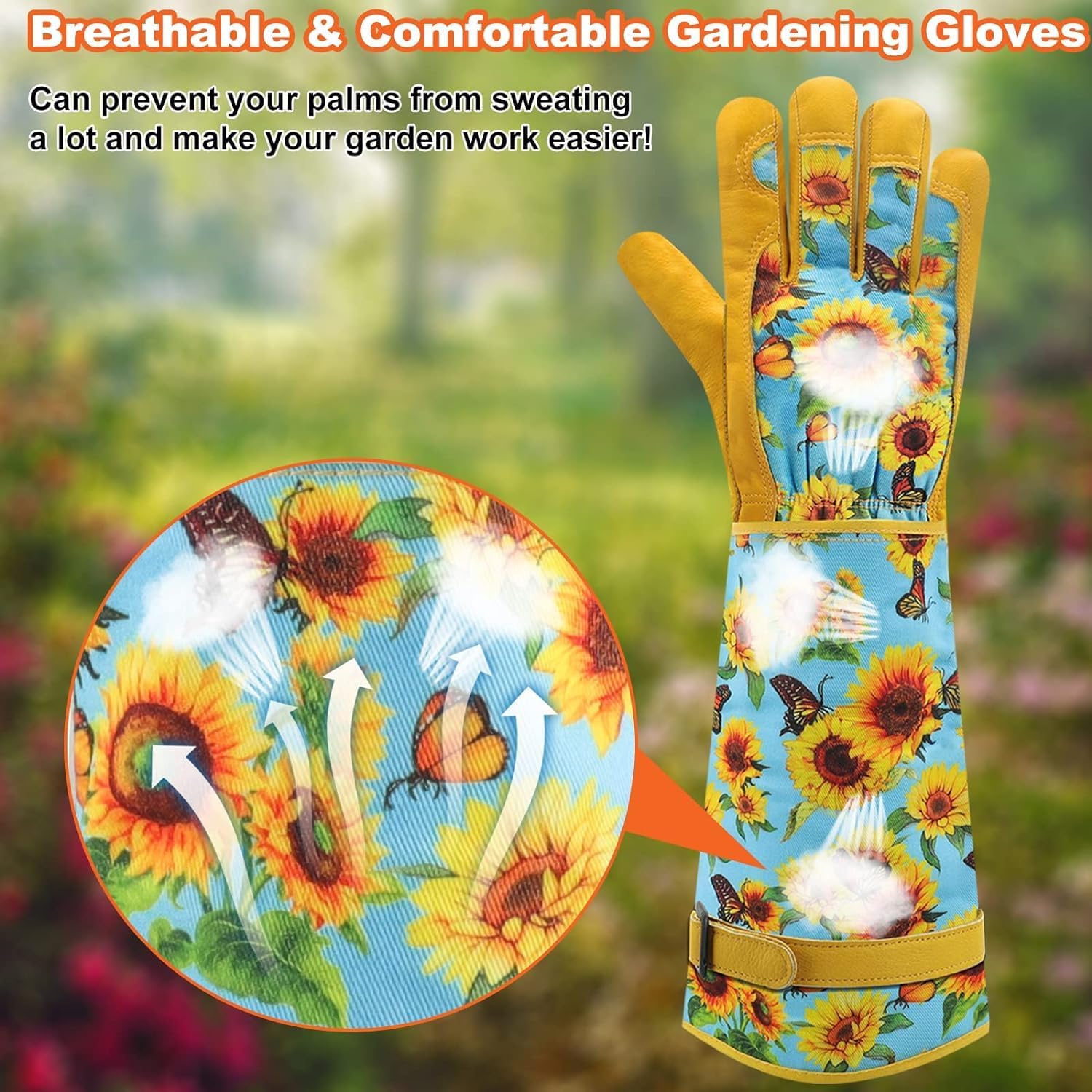 Detalle 2 de DLY Gardening Gloves for Women, Long Cowhide Rose-Pruning Gloves