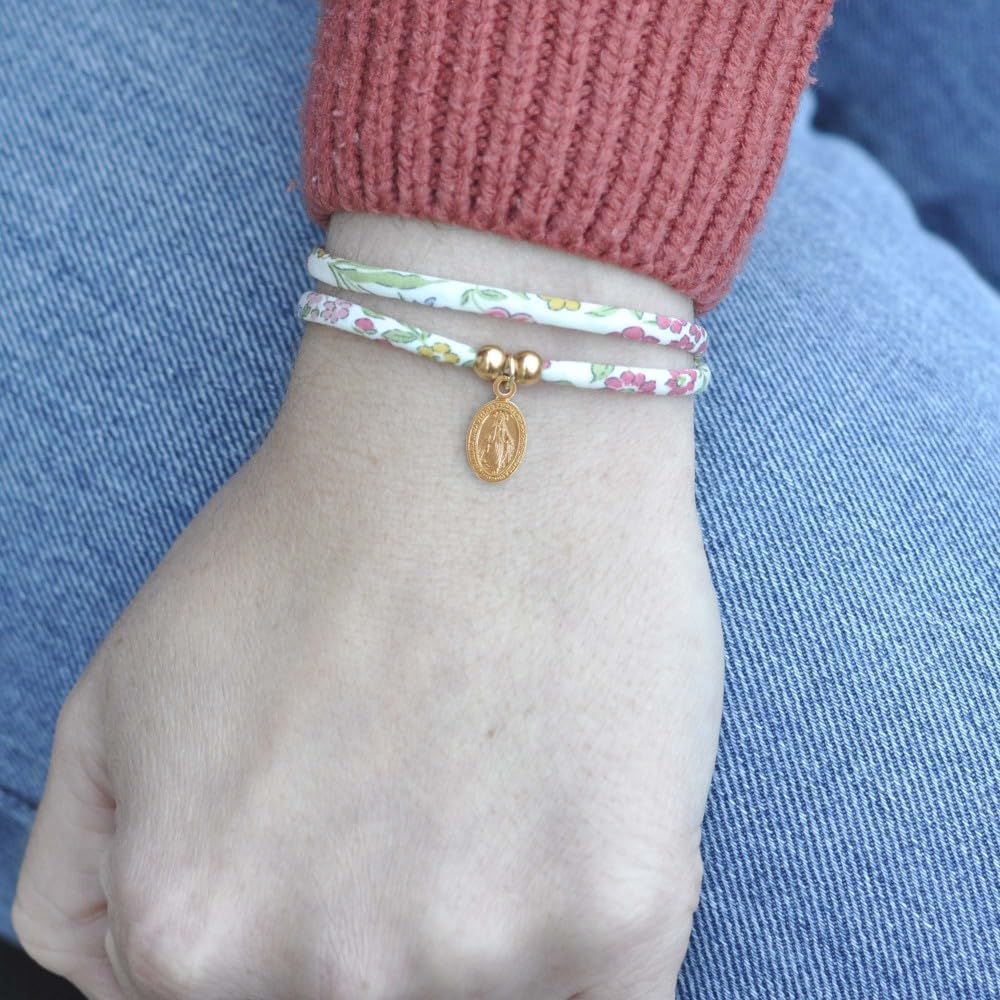 Thumbnail 3 de Bracciale Les Poulettes Bijoux doppio collegamento con medaglione ovale Vergine Miracolosa placcato in oro