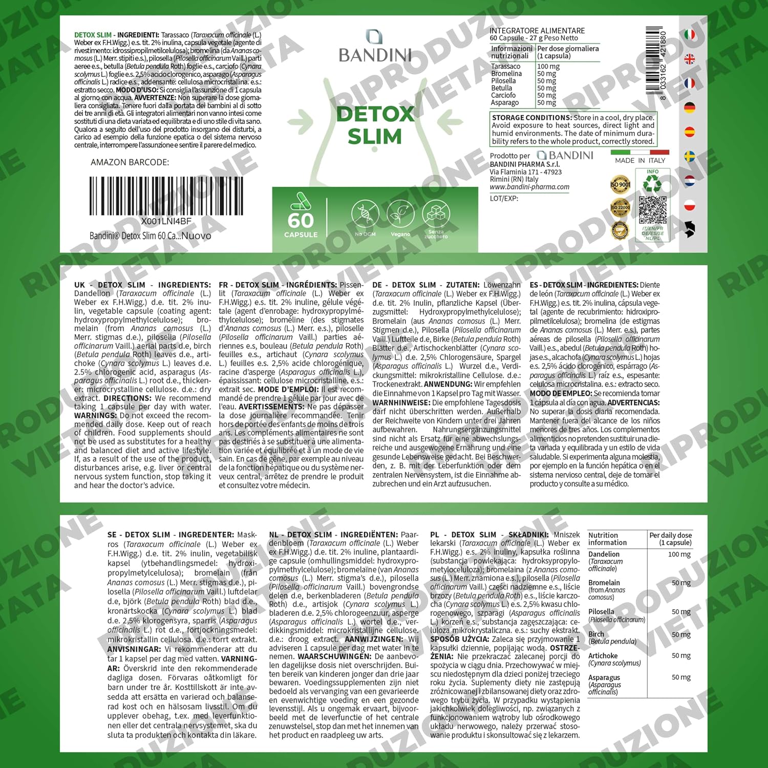 Detalle de BANDINI DETOX SLIM 60 plantaardige capsules met plantenextracten