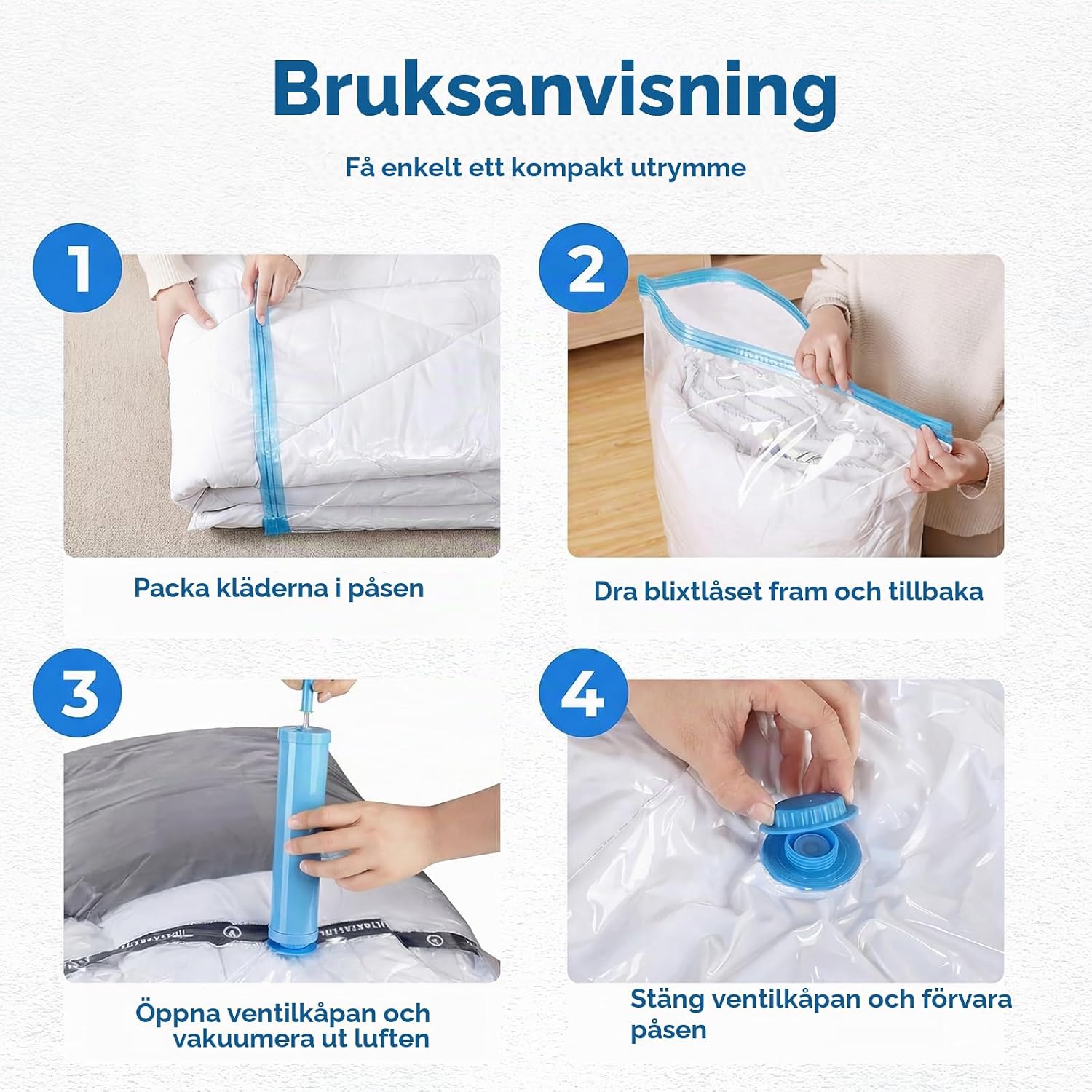 Thumbnail 4 de Leavans VSS05 vakuumpåsar med pump och förvaringsväskor för sängkläder