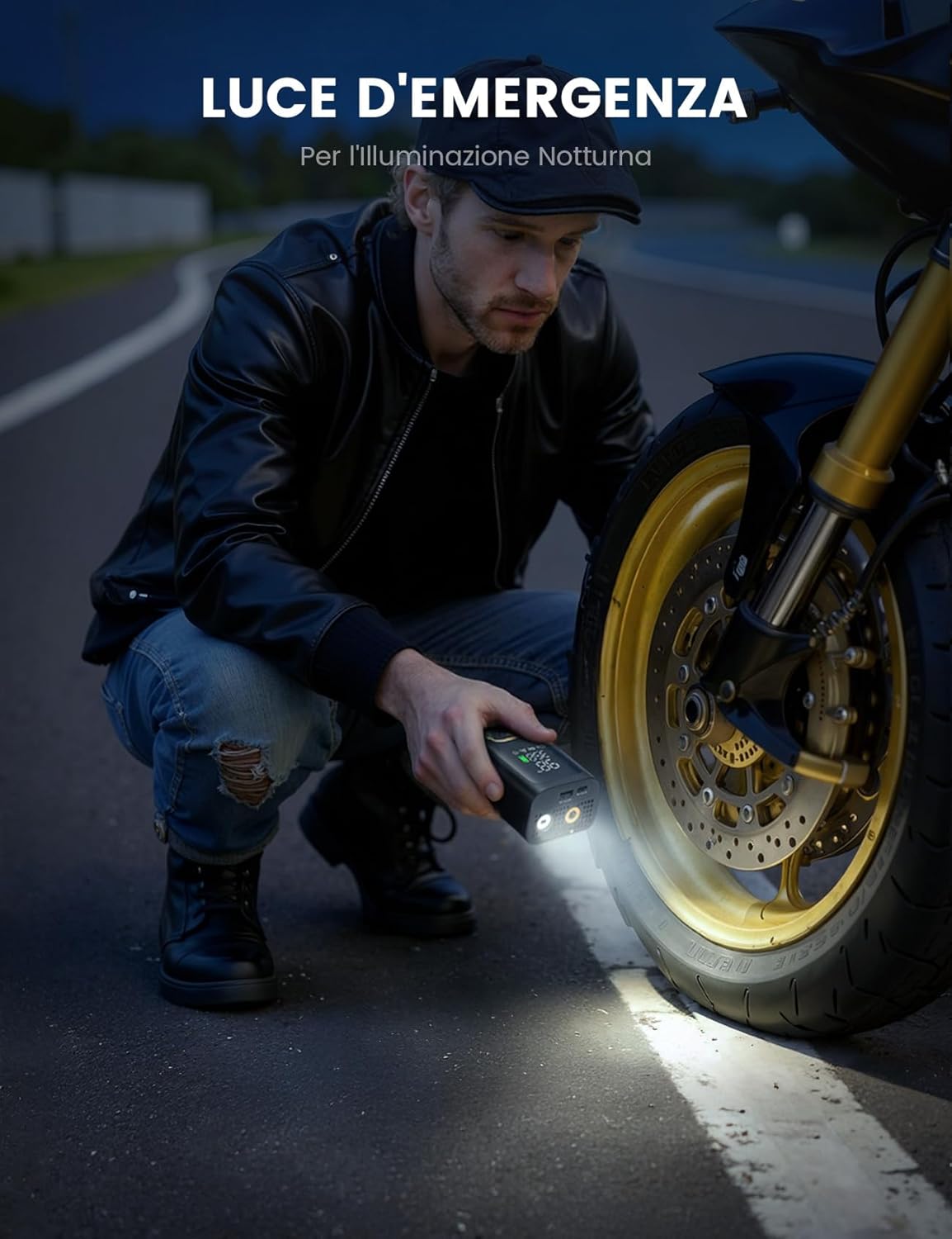 Detalle 2 de Lamicall Pompa Elettrica per Bicicletta con Compressore Portatile 150 PSI, spegnimento automatico e luce LED