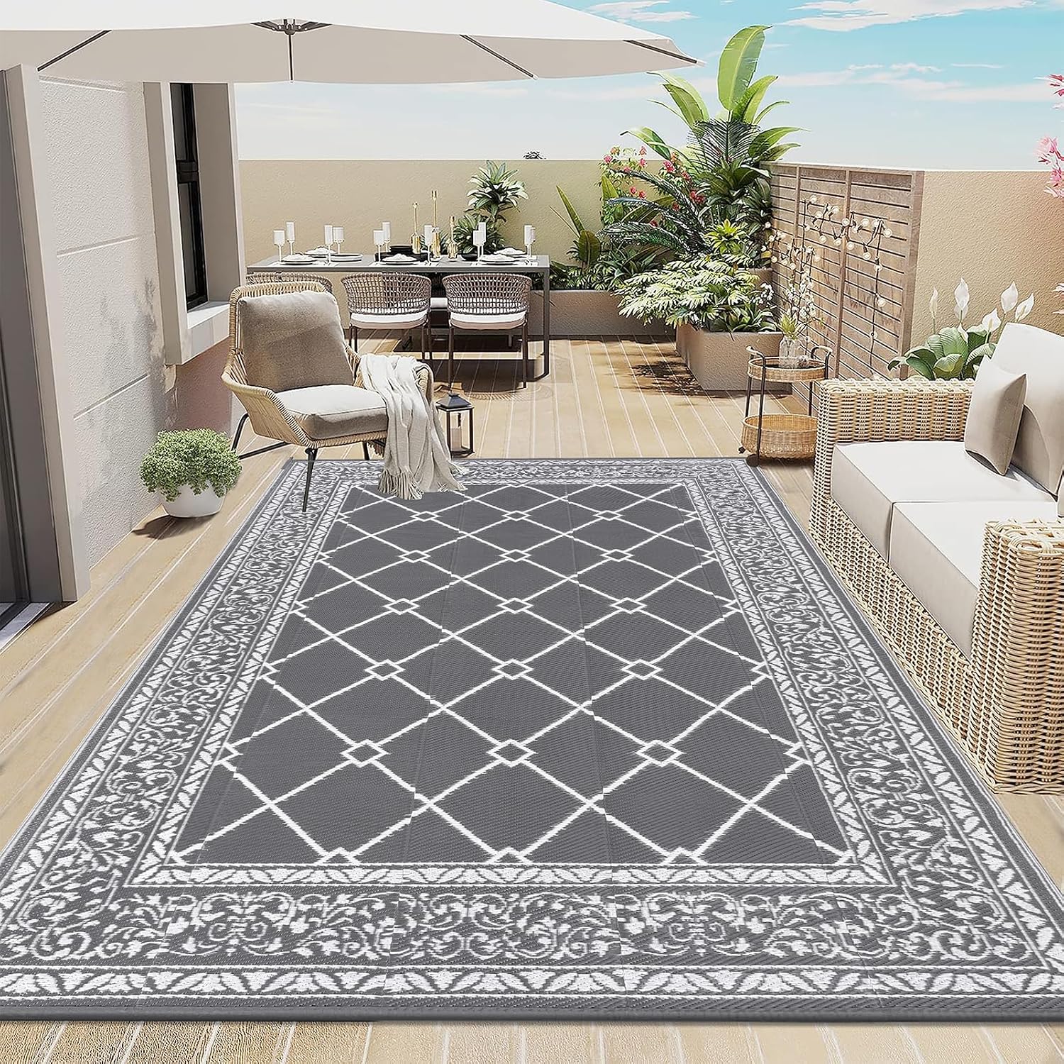 Thumbnail 2 de Enyhom Outdoor Rug for Garden – 270 x 360 cm Reversible, Waterproof, Foldable Plastic Patio Mat