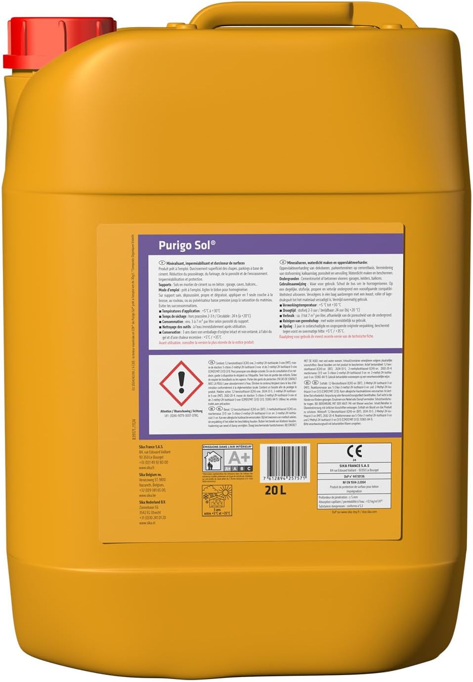 Thumbnail 1 de Sika Purigo Sol 20 L – Durcisseur et anti-poussière pour dallages béton, incolore