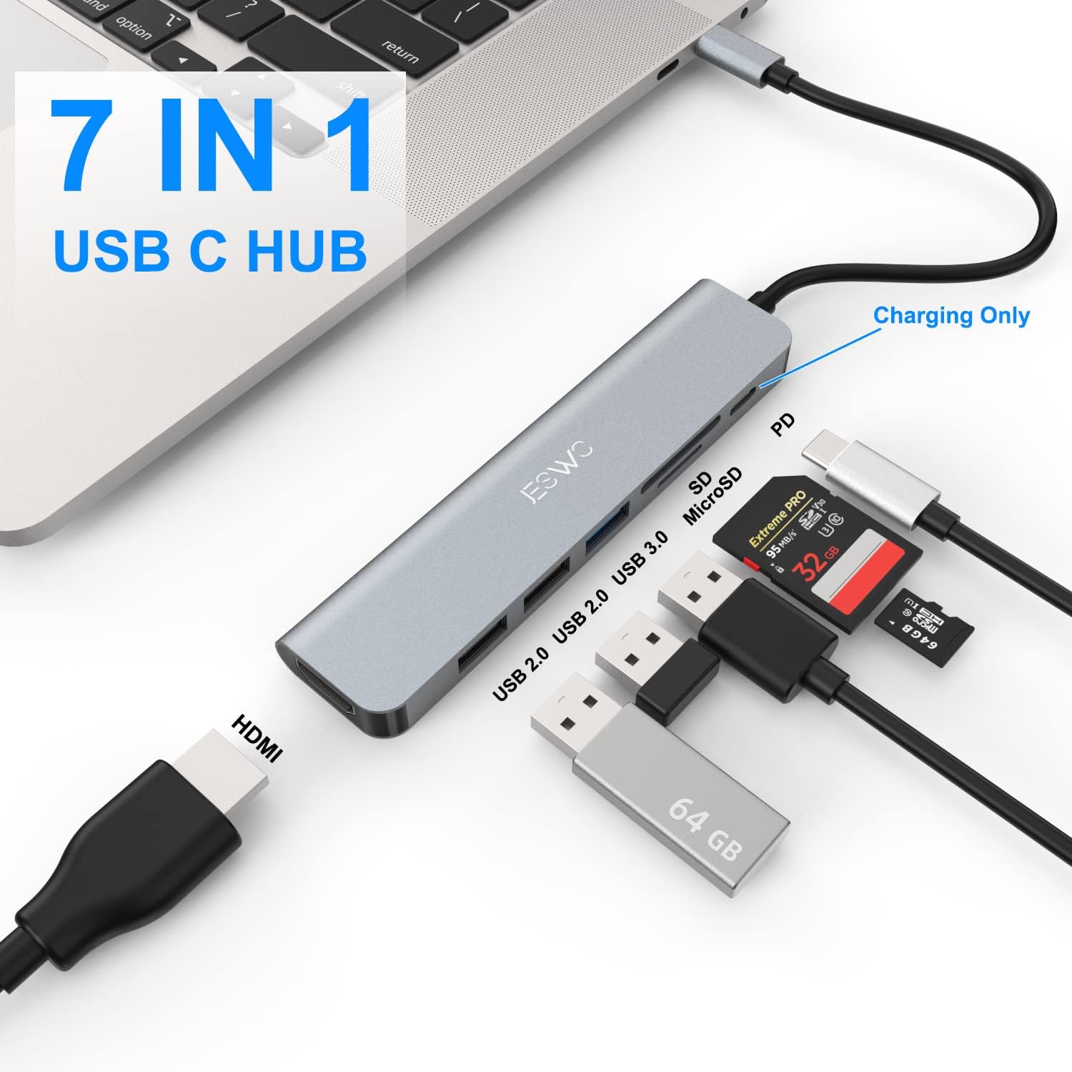 Thumbnail 1 de JESWO USB C Hub 7‑in‑1 with 4K HDMI and 100W PD 🔌