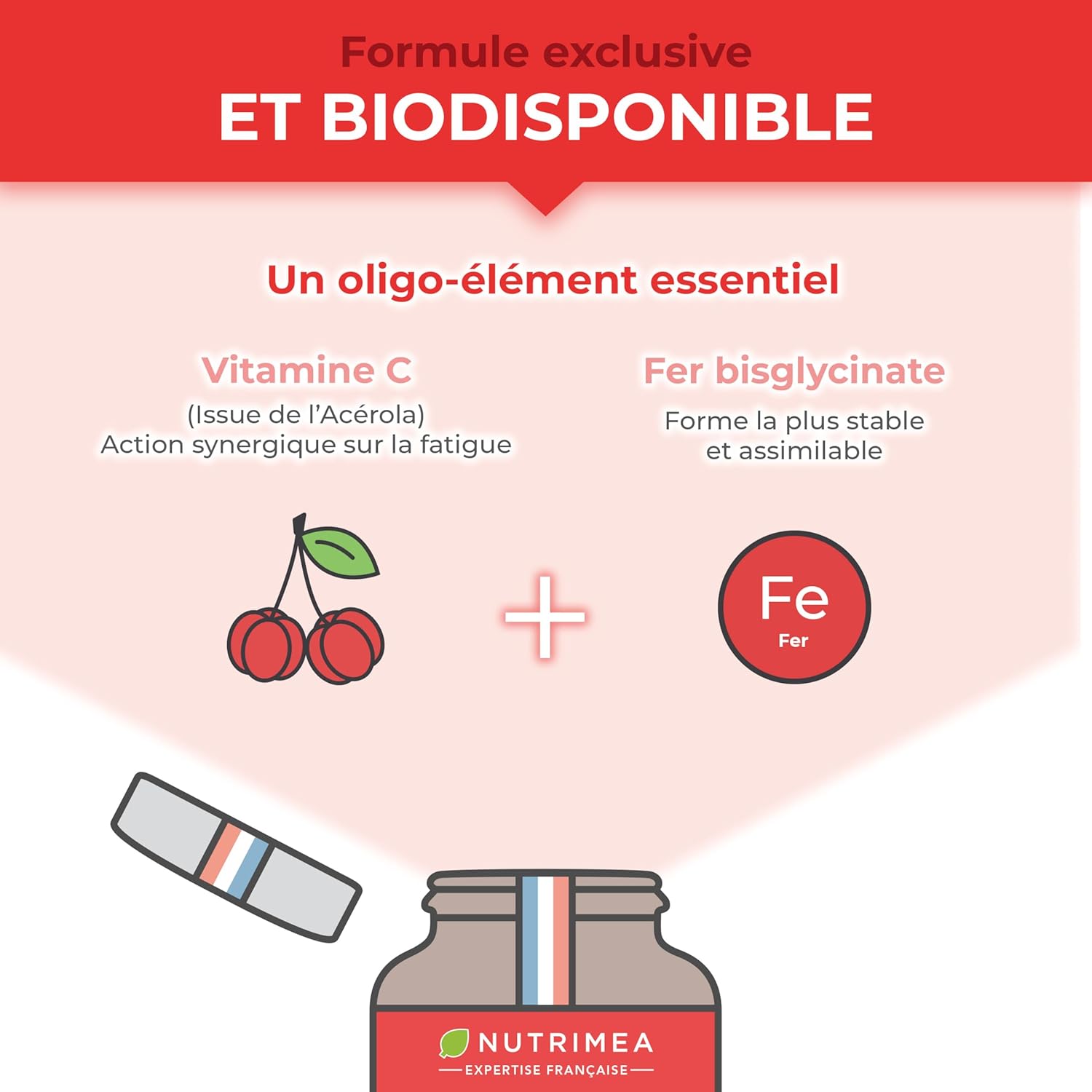 Thumbnail 3 de FER Bisglycinate + Vitamine C (14 mg de fer) Ferrochel® – 90 gélules vegan Nutrimea, fabriqué en France