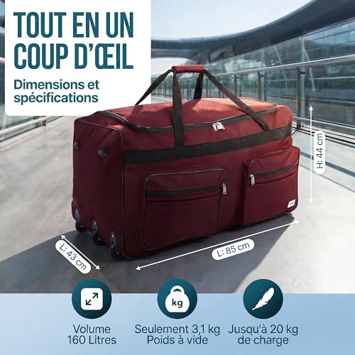 Detalle de Monzana Sac de Voyage XXL Rouge à Roulettes – 160 L