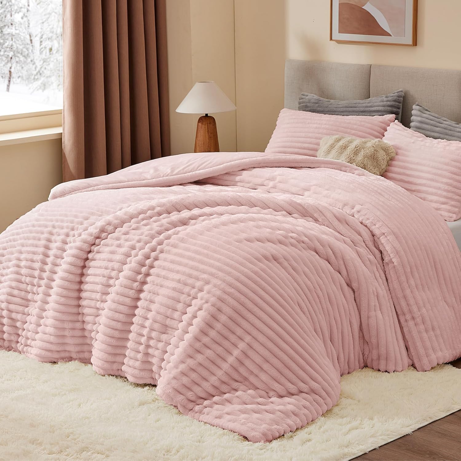 Thumbnail 1 de BEDELITE Fleece Queen Comforter Set – Ultra-Soft, Warm Fluffy Pink Bedding (2 Pillowcases)