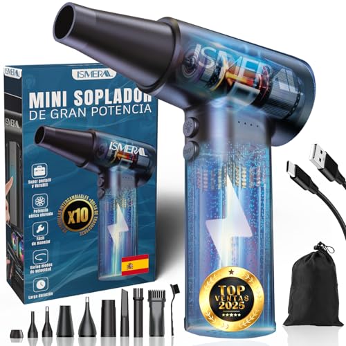 Detalle de ISMERAL Soplador de Aire Potente 150000 RPM – Pack completo (6000 mAh, 9 boquillas)