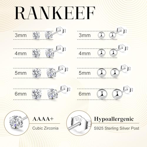 Detalle 1 de RANKEEF Sterling Silver Stud Earrings Set for Women – Hypoallergenic S925 with Cubic Zirconia