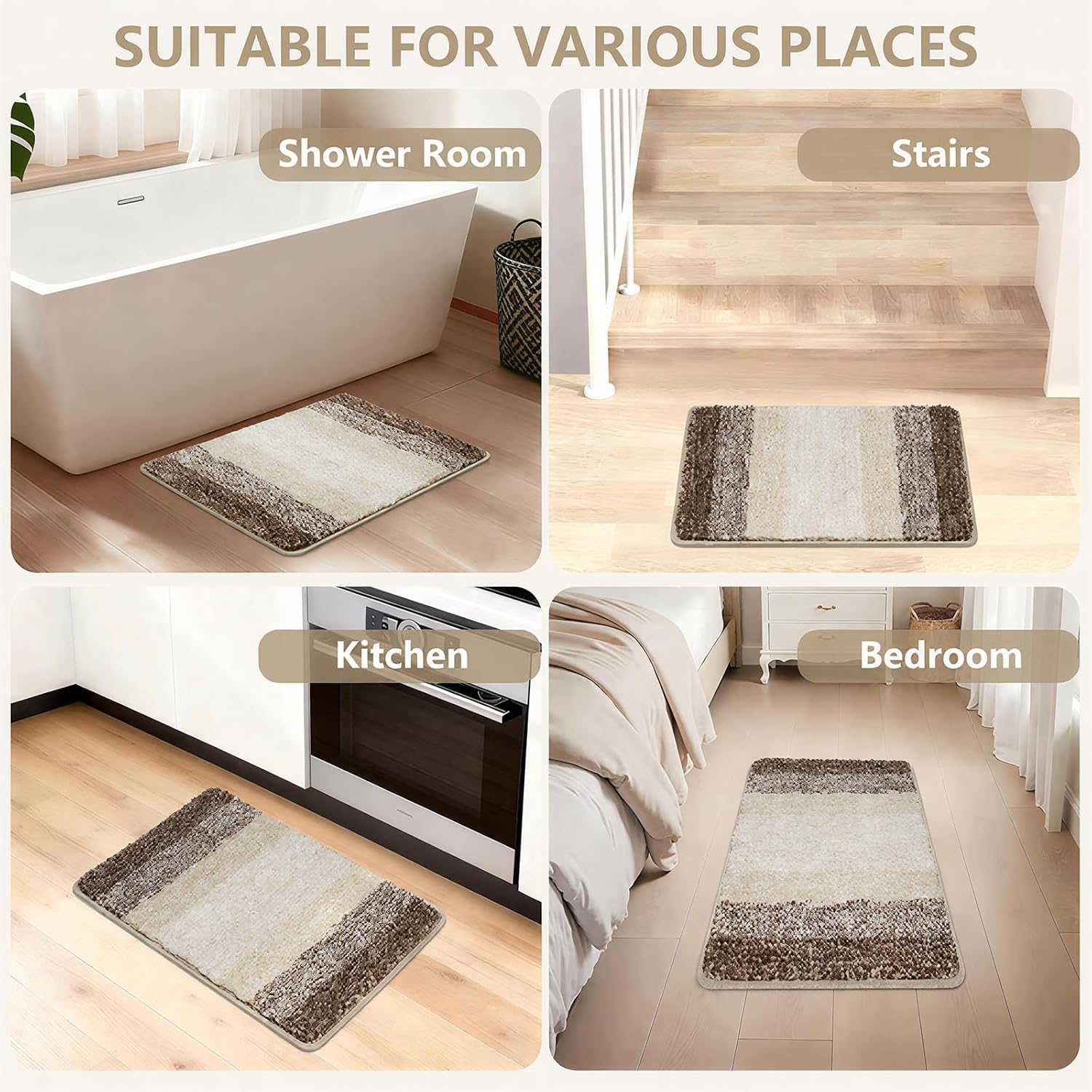 Detalle de Famibay Badteppich rutschfest – rutschfester, saugfähiger Badvorleger aus Mikrofaser (Beige)