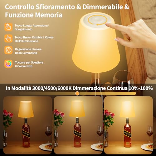 Detalle 2 de Suright Lampada da Tavolo LED senza Fili per Bottiglia – 4000 mAh, 7 modalità, RGB