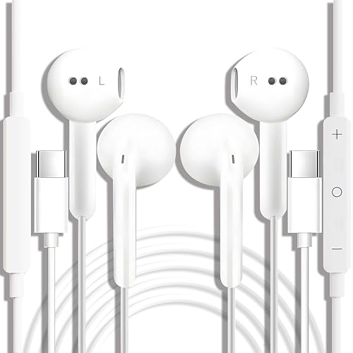 Detalle de Bxlive USB C Headphones (2 Pairs) – Wired In-Ear USB-C Earphones with Mic & Volume Control