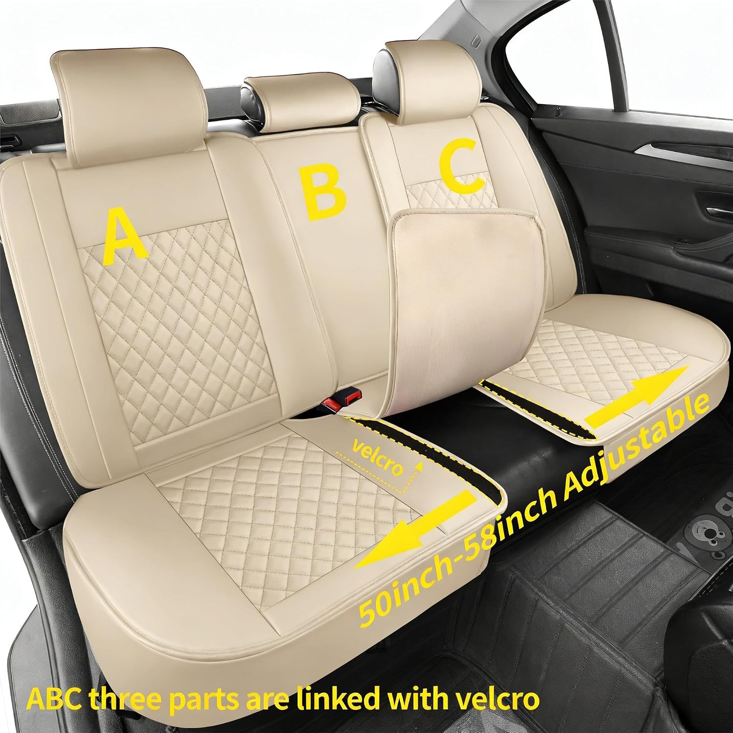 Thumbnail 6 de ZenRide Light Beige Thick Nappa Leather Car Seat Covers Full Set — Universal Fit, 3D Contoured, Waterproof
