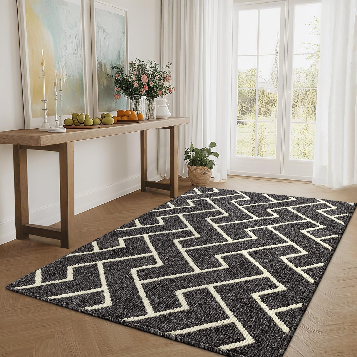 Detalle de hicorfe FSDoor mat-9-119180-Black Indoor Doormat, 47" x 71", Black