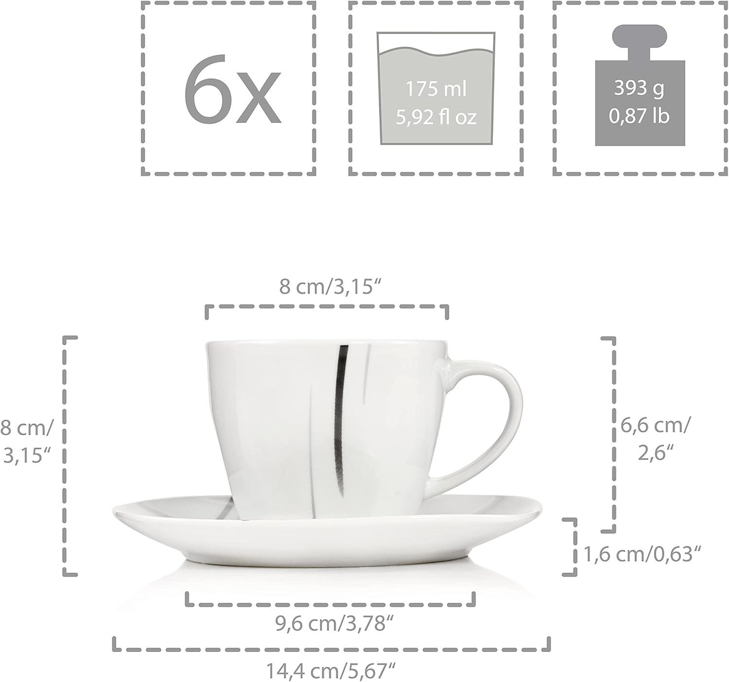 Thumbnail 3 de SÄNGER Bilgola Black Lines Kombiservice „36-teilig“ für 6 Personen – Geschirrset mit Porzellantellern und schwarzen Linien