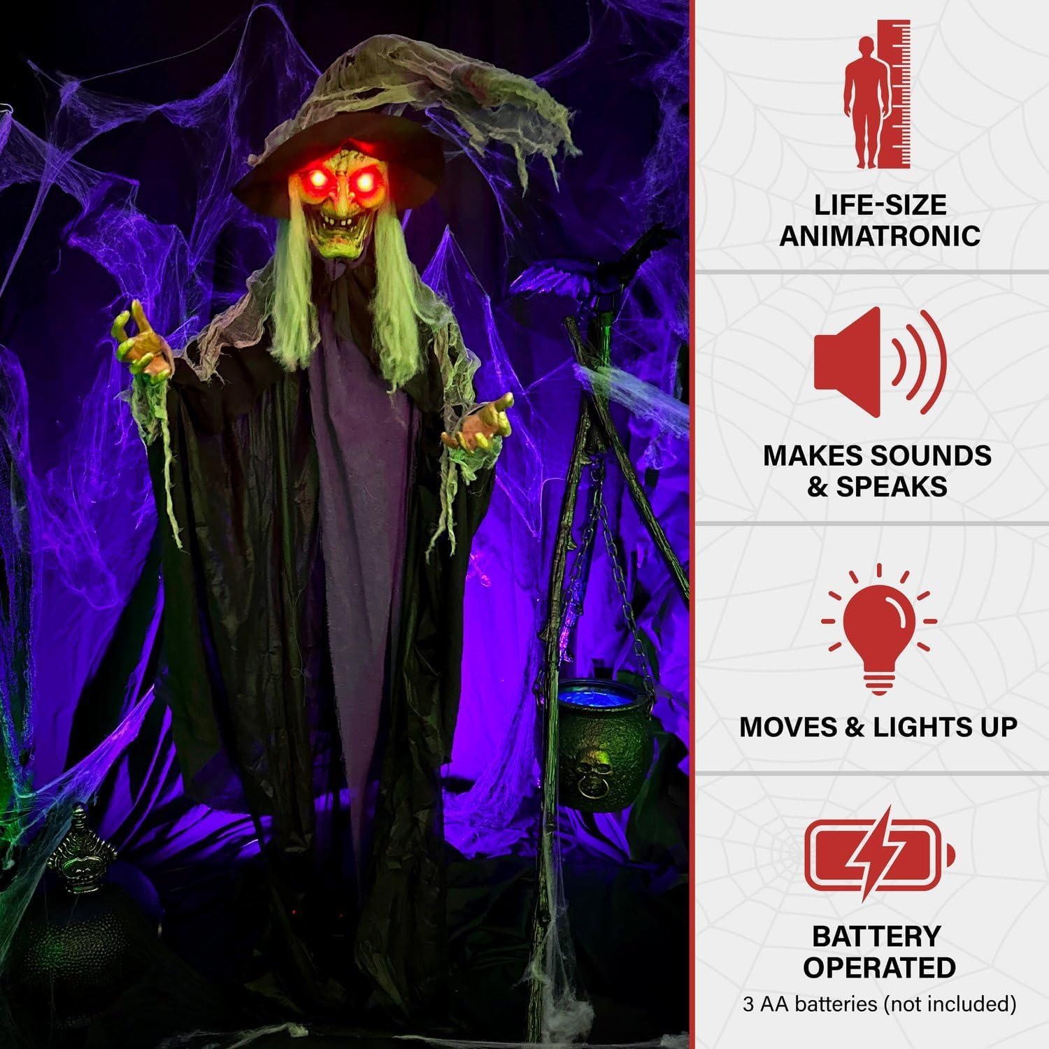 Thumbnail 1 de Haunted Hill Farm HHWITCH-27FLSA Life-Size Talking Witch Animatronic