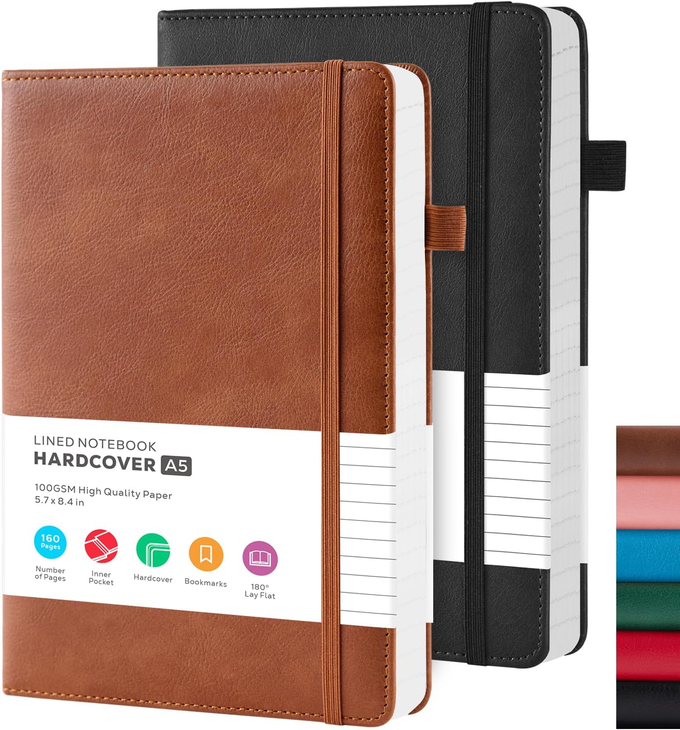 Detalle de FOCUS DAY Dotted Journal Notebook Set, 2-Pack A5, 320 Dot Grid Pages