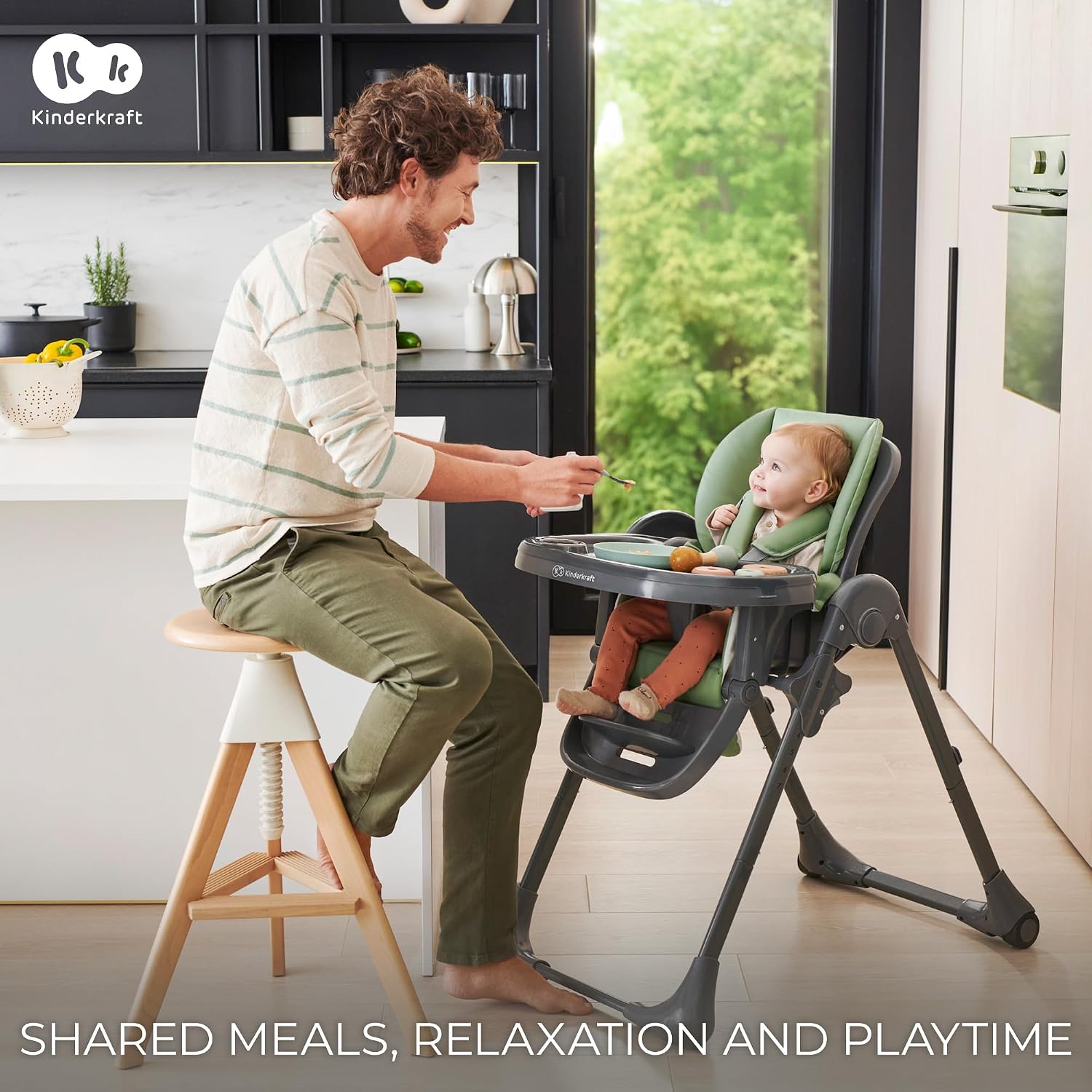Detalle 2 de Kinderkraft Tummie 2-in-1 High Chair & Bouncer, Green