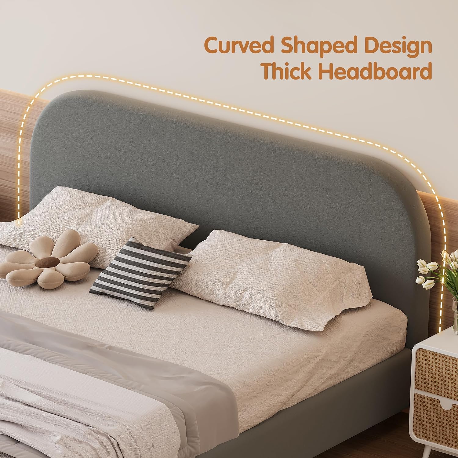 Detalle 2 de FAVSH Velvet Platform Bed, Queen