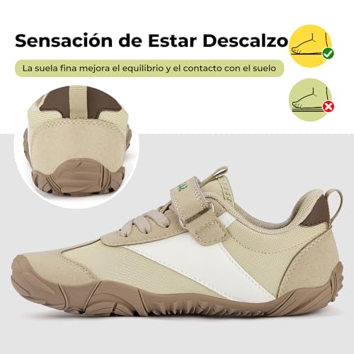 Thumbnail 4 de SAGUARO Zapatillas Barefoot Niños Niña Calzado Descalzos Suaves Ligeras Sneakers Minimalista Transpirables y Antideslizantes, Caqui, 29 EU