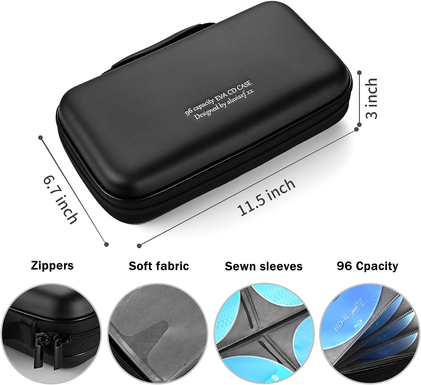Detalle de LIOVODE 48 Capacity EVA CD Case: Portable, Protective Storage for Your CD and DVD Collection