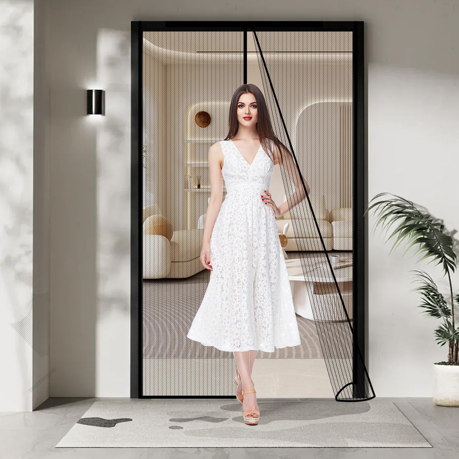 Detalle de PIGETALE Magnetic Fly Screen Door 90x210cm: Easy, Hands-Free Entry with Strong Magnets
