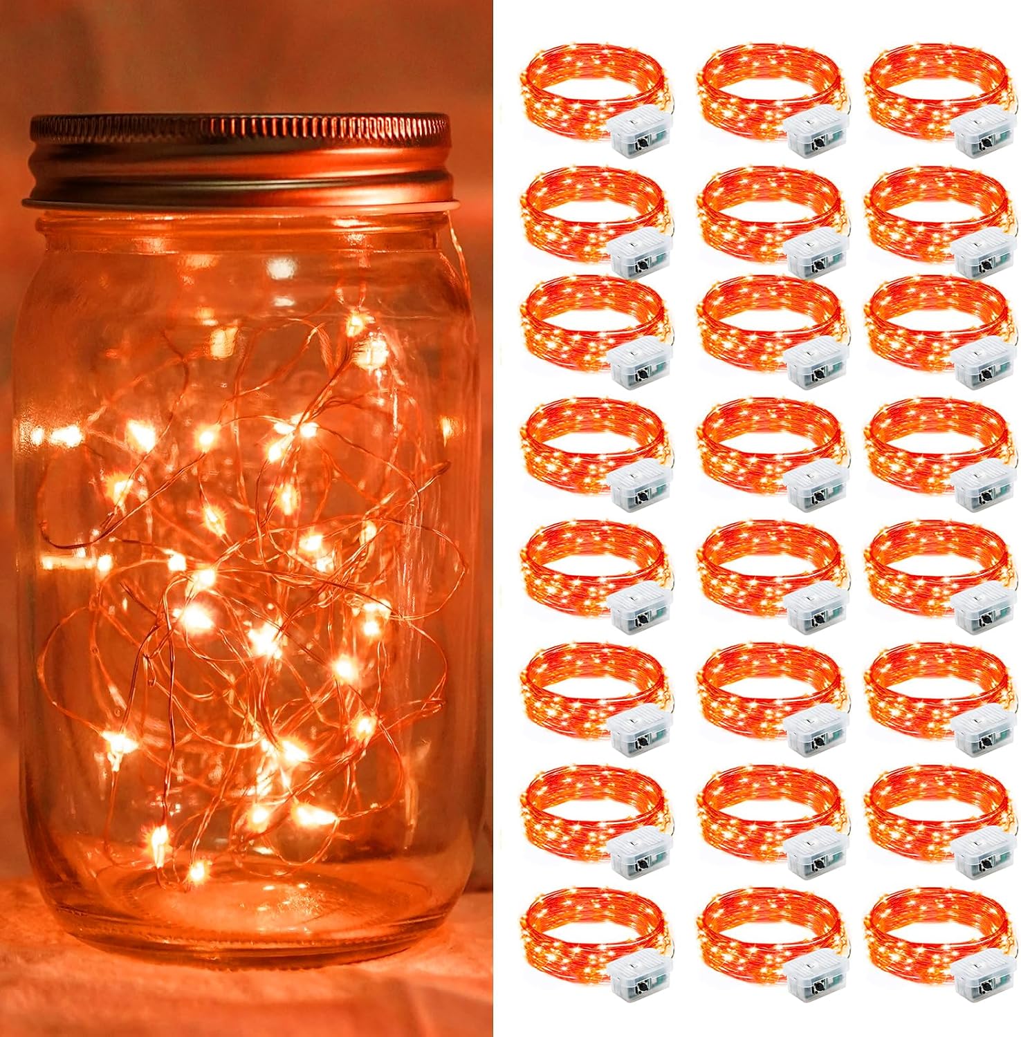 Detalle de chzk D11-UG-V8A4 Fairy Lights, 7 ft, 20 Orange LEDs, 3 Lighting Modes