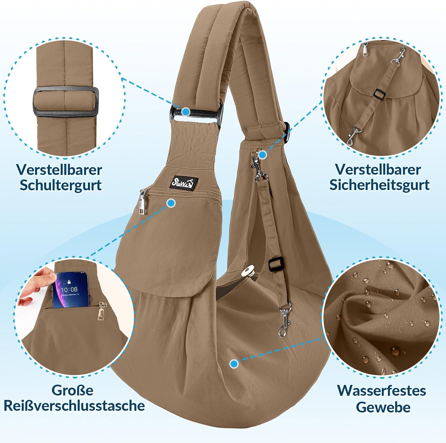 Detalle 2 de SlowTon Hundetragetasche – verstellbarer Schultergurt, wasserdicht, für kleine Hunde bis 3,6 kg