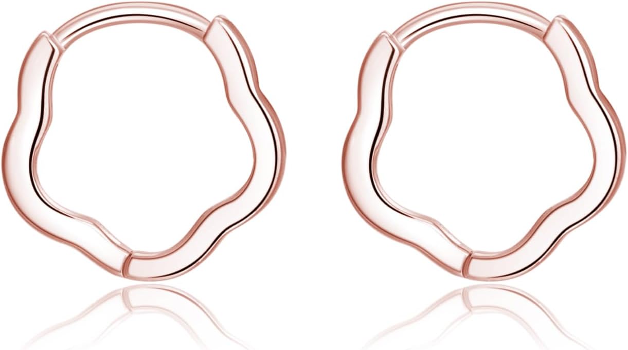 Detalle de Reffeer 925 Sterling Silver Flower Shape Hoop Earrings – 14mm Minimalist Huggies