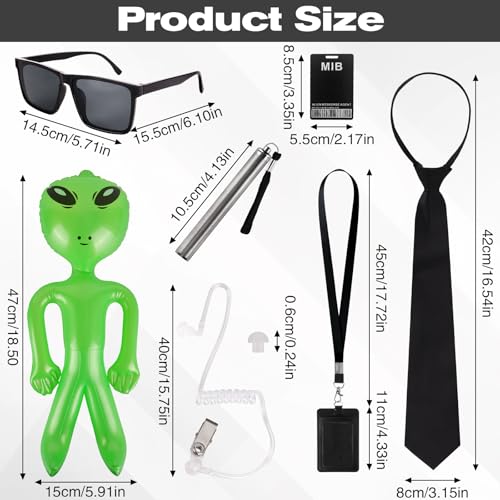 Detalle 2 de Zidoley Agent Costume Accessories 6-Piece Spy Set with Tie and Inflatable Alien