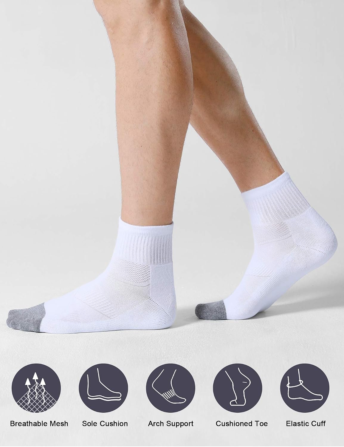 Detalle de CS CELERSPORT 6 Pack Men's Ankle Socks with Cushion — Soft Cotton Comfort for Running