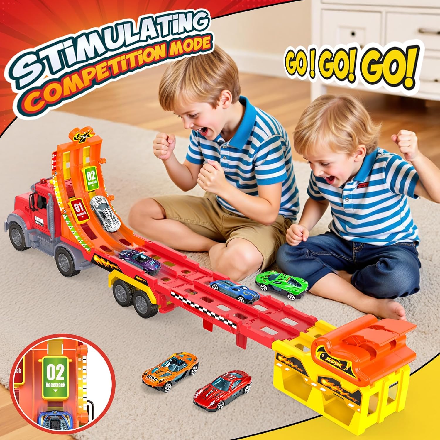 Detalle 2 de EUCOCO Camion Transporteur 2 en 1 pour Enfants 2–6 ans – Circuit et garage nomade