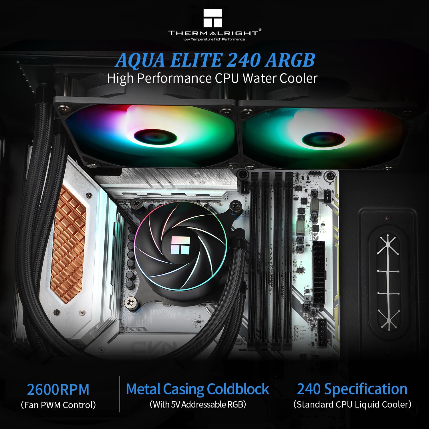 Detalle de Thermalright AQUA ELITE 240 ARGB Liquid CPU Cooler (240mm) with 2 x 120mm PWM Fans for AMD AM4/AM5 & Intel LGA