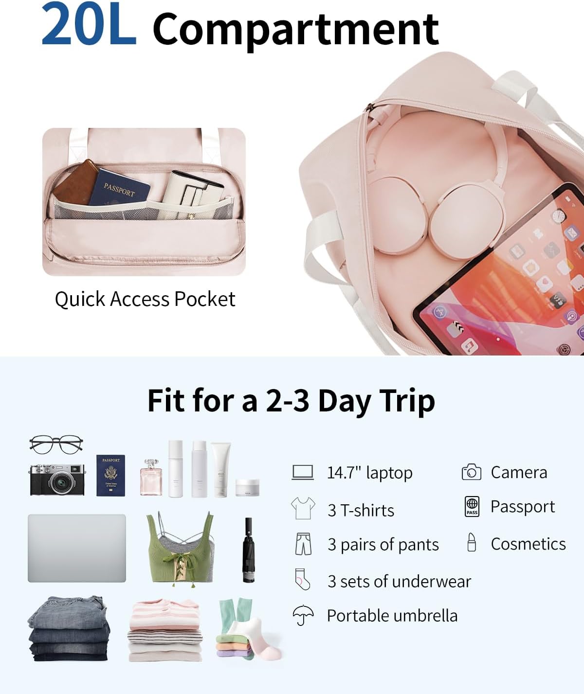 Thumbnail 3 de ECOHUB Ryanair Cabin Bag 40x20x25 — Underseat 24L, Foldable Travel Duffel with Wet Pocket, Beige