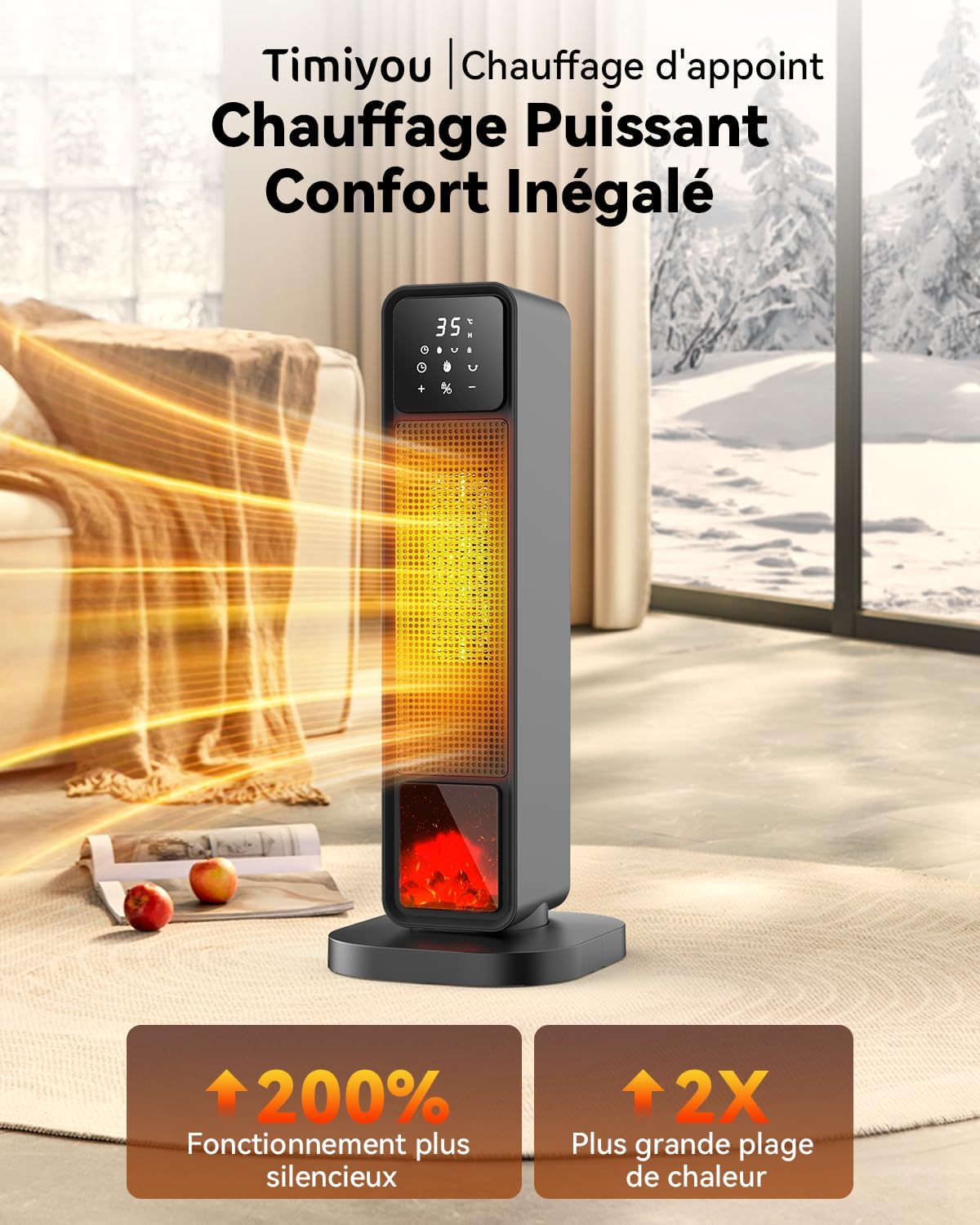 Thumbnail 2 de Chauffage d’appoint 2200W télécommande, 4 modes, 12H ⛱