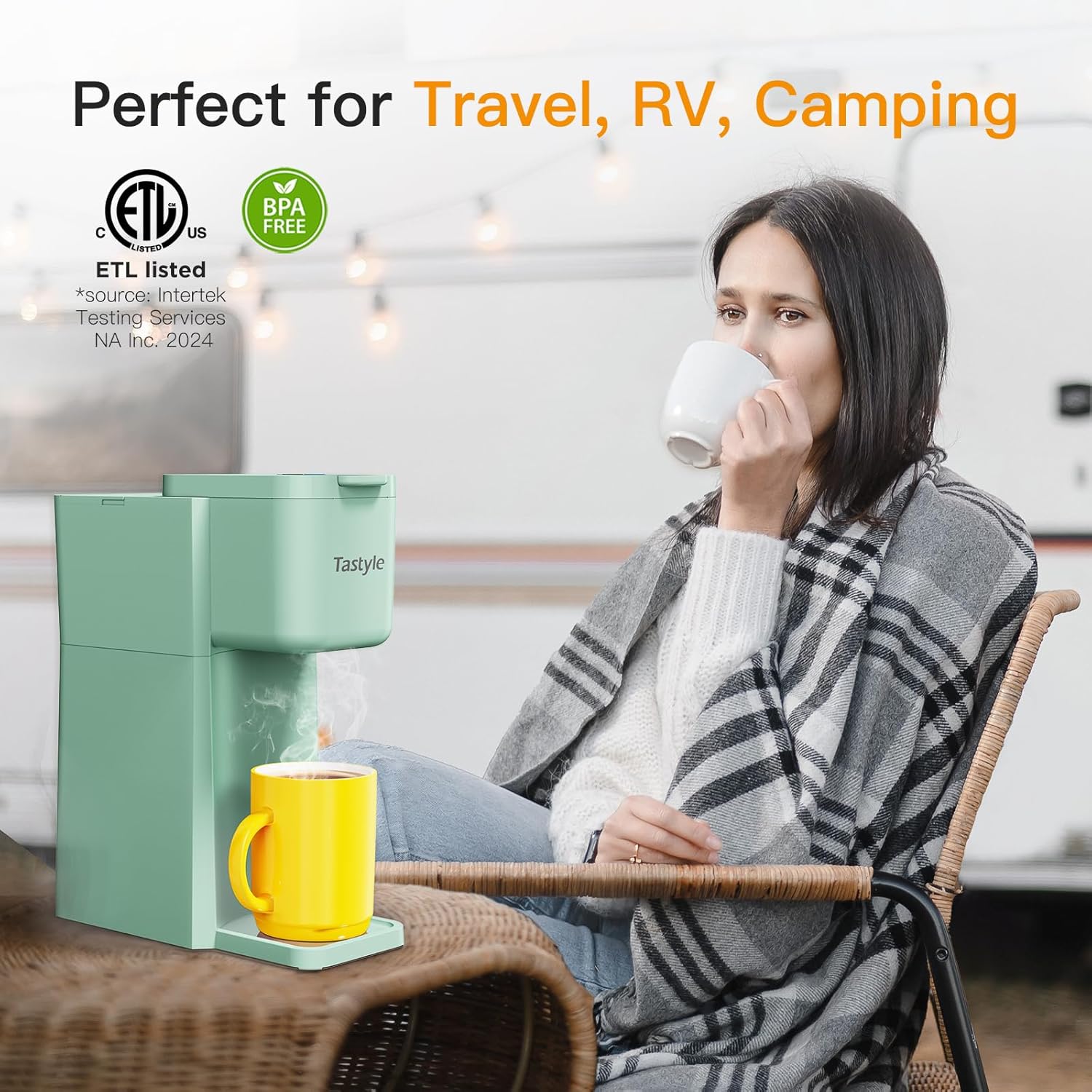 Detalle de Tastyle Mini Hot and Iced Coffee Maker: 1-Serve, K Cup or Grounds, 6–14oz, Mint