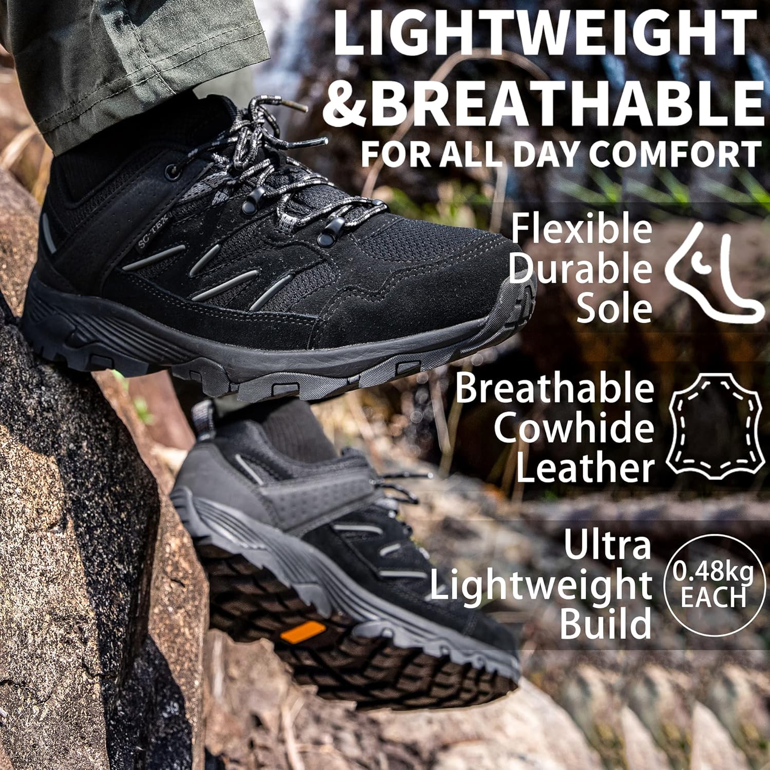 Detalle 2 de SILENTCARE Waterproof Walking Shoes for Men – low-rise, non-slip trekking trainers