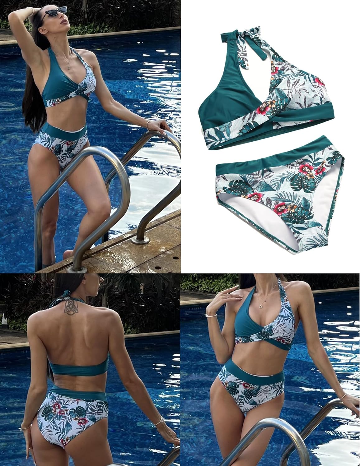 Thumbnail 4 de Ekouaer Femme Maillots de Bain Deux Pièces Col V et Taille Haute – Chic, S-XXL