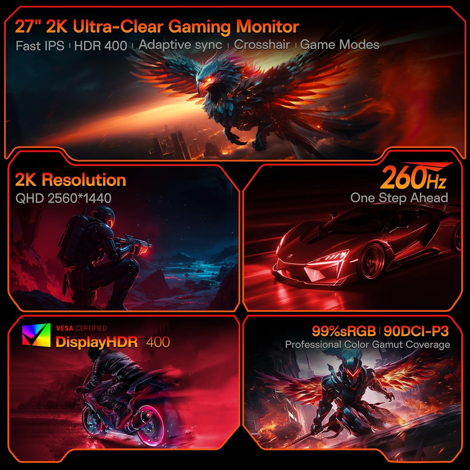 Detalle de KOORUI 27 inch QHD Gaming Monitor G2721X: 2560x1440, 260Hz (240Hz supported), HDR400, Fast IPS